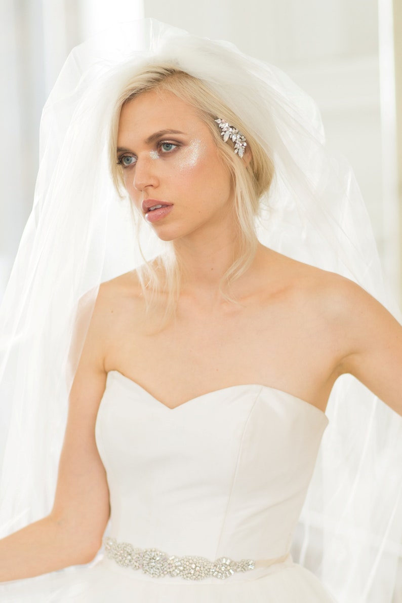 White Opal Hair Comb Blush Jeweled Bridal Hair Pin Dainty Crystal