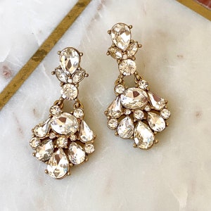 Art Deco Bridal Earring Gold Crystal Chandelier Statement Earrings Vintage Wedding Jewelry Cubic Zirconia Dangle Earrings for Bride EA0016GD