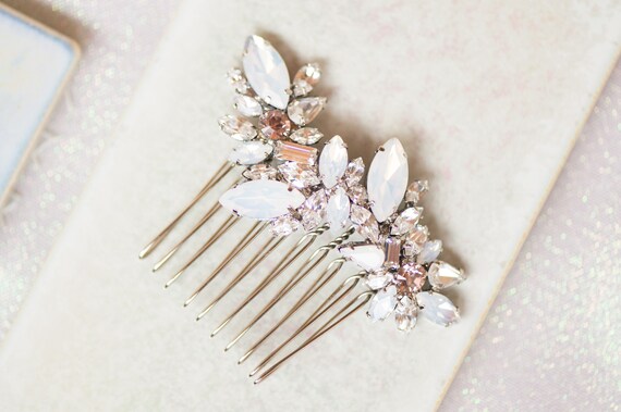 White Opal Hair Comb Blush Jeweled Bridal Hair Pin Dainty  display picture 1