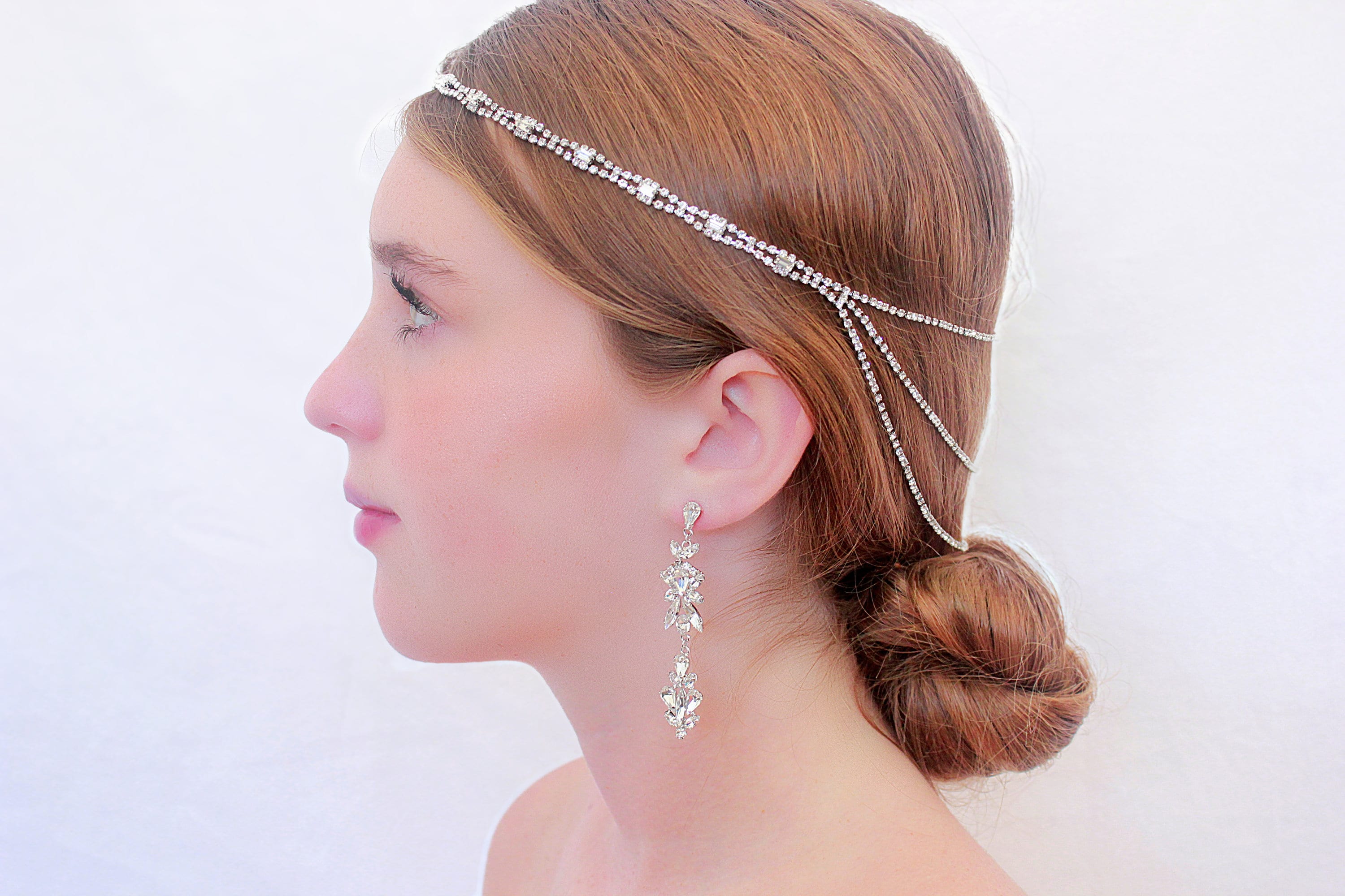 Orecchini a lampadario da sposa in argento con cristalli Art