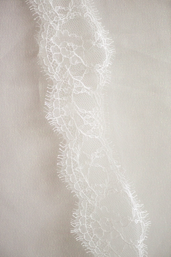 French Chantilly Lace Trim Delicate Eyelash Lace Fabric by the Yard Off White Scalloped Lace Swatch for Bridal Veil Edge LETITIA LACE FABRIC