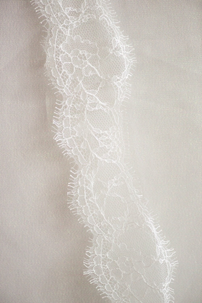 French Chantilly Lace by the Yard Fabric Swatch for Bridal Veil Off White Eyelash Edge Lace Delicate Scallop Lace Trim, LETITIA LACE by Camilla Christine Wedding Accessories