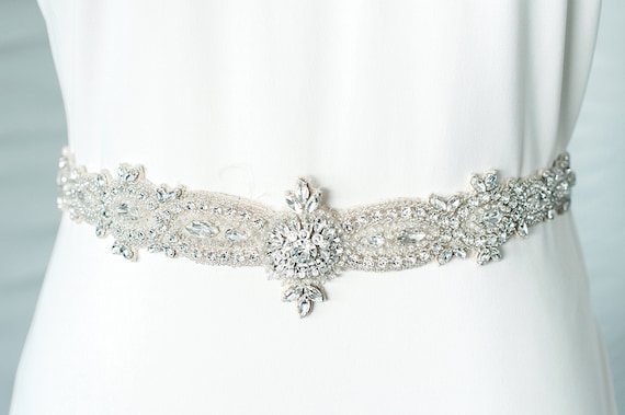 Wedding Dress Belt Beaded Bridal Gown Sash Rhinestone Trim  display picture 1