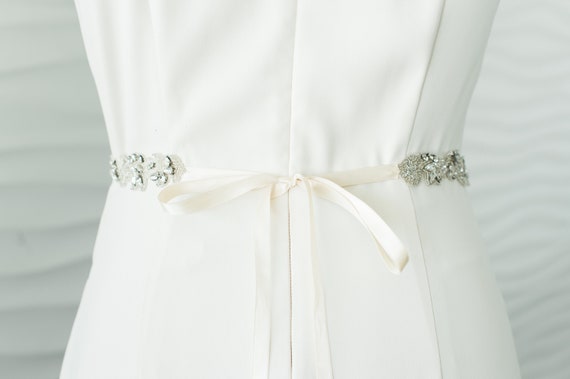 LANEN SILVER Bridal Belt Skinny Wedding Sash Crystal Beaded  display picture 2