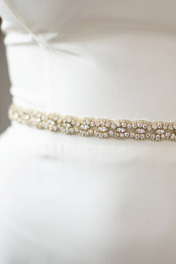 CARRIE Wedding Belt- Gold, Skinny Bridal Sash Delicate  display picture 3