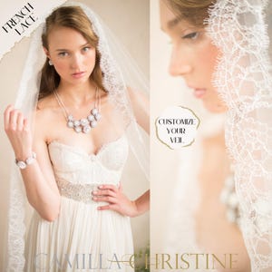 Chantilly Lace Veil Mantilla Wedding Veil Eyelash Lace Trim Bridal Veil Cathedral Scallop Lace Edge Spanish Church Veil French Lace, LETITIA