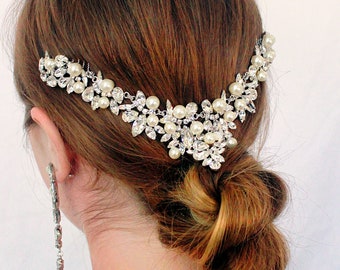 Pearl Crystal Bridal Headpiece, Art Deco Wedding Hair Comb, NIXON