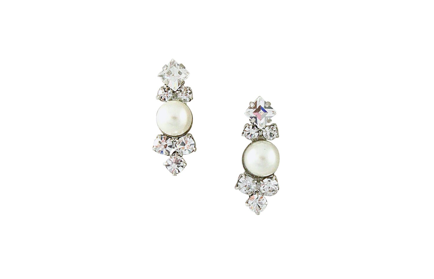 LIV EARRINGS SILVER Bridal Pearl Crystal Cluster Dainty Stud | Etsy