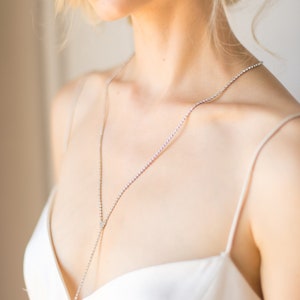 Bridal Back Necklace for Open Back Wedding Dress Silver Crystal Back Drop Necklace Long Delicate Rhinestone Backless Dress Necklace, ROXANNE NECKLACE by Camilla Christine Bridal Accessories Wedding Jewelry Bridal Style Inspiration Trends for Bride