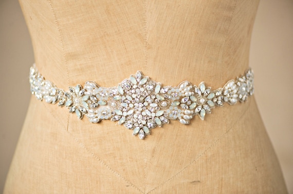 Wedding Accessories - Bohemian Opal Bridal Belt/Sash - Available in Gold and Silver Gold / Applique Only