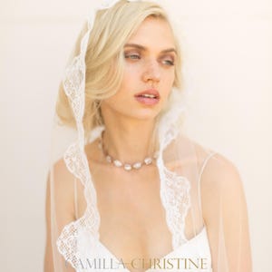 Chantilly Lace Mantilla Wedding Veil Scallop Lace Trim Long Veil French Lace Chapel Veil Spanish Lace Circular Drape Cathedral Veil, GISELLE