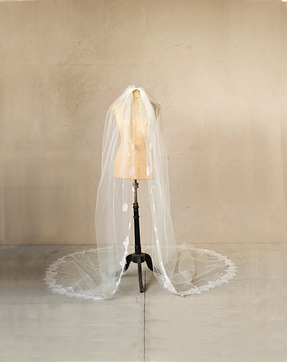 Velo da sposa in pizzo cigliato, velo da sposa in pizzo chantilly