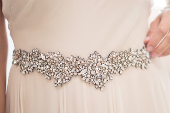 Bridal Belt - Blossom Boho Pearls & Crystal Leaves Floral Gold Flower Vine Bridal  main image 3