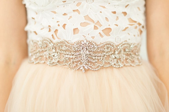 HAILEE BRIDAL SASH- Blush, Wedding Belt Vintage Scallop  display picture 1