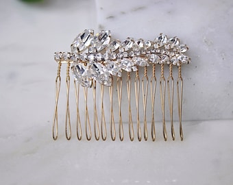 Gold Hair Comb Crystal Vine Hair Pin Rhinestone Bridal Headpiece Jeweled Leaves Wedding Hair Accessory Boho Bride Bridesmaid Gift, JUNIPER