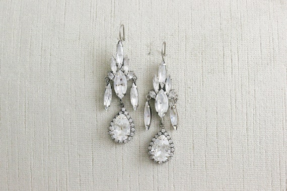 Boucles D'oreilles Anciennes Vintage - Argent Plaqué Et Strass Cristal - Occasion
