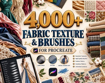 Meer dan 4000 stoftexturen en penselen voor Procreate | Modetextiel, stof, naadloze texturen, materiaalpenselen | Megabundel met digitale stoftexturen