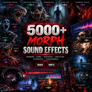 Paket med 5000+ morph-ljudeffekter | Skräck, blod och spänning | Monster- och varelseröster | Filmiska ljudeffekter | WAV-ljudpaket
