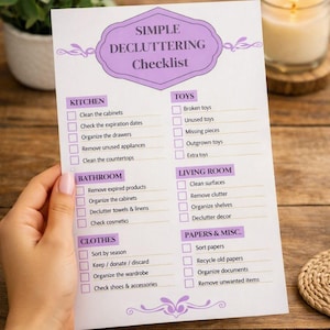 Utskrivbar checklista för upprensning | Checklista för hemorganisering | Rensa ditt hem | Minimalistisk hemplanerare | Städchecklista