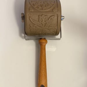 Vintage Hartstone Pottery Ceramic Cookie Roller | 1980s Folk Art Stoneware Pastry Rolling Stamp