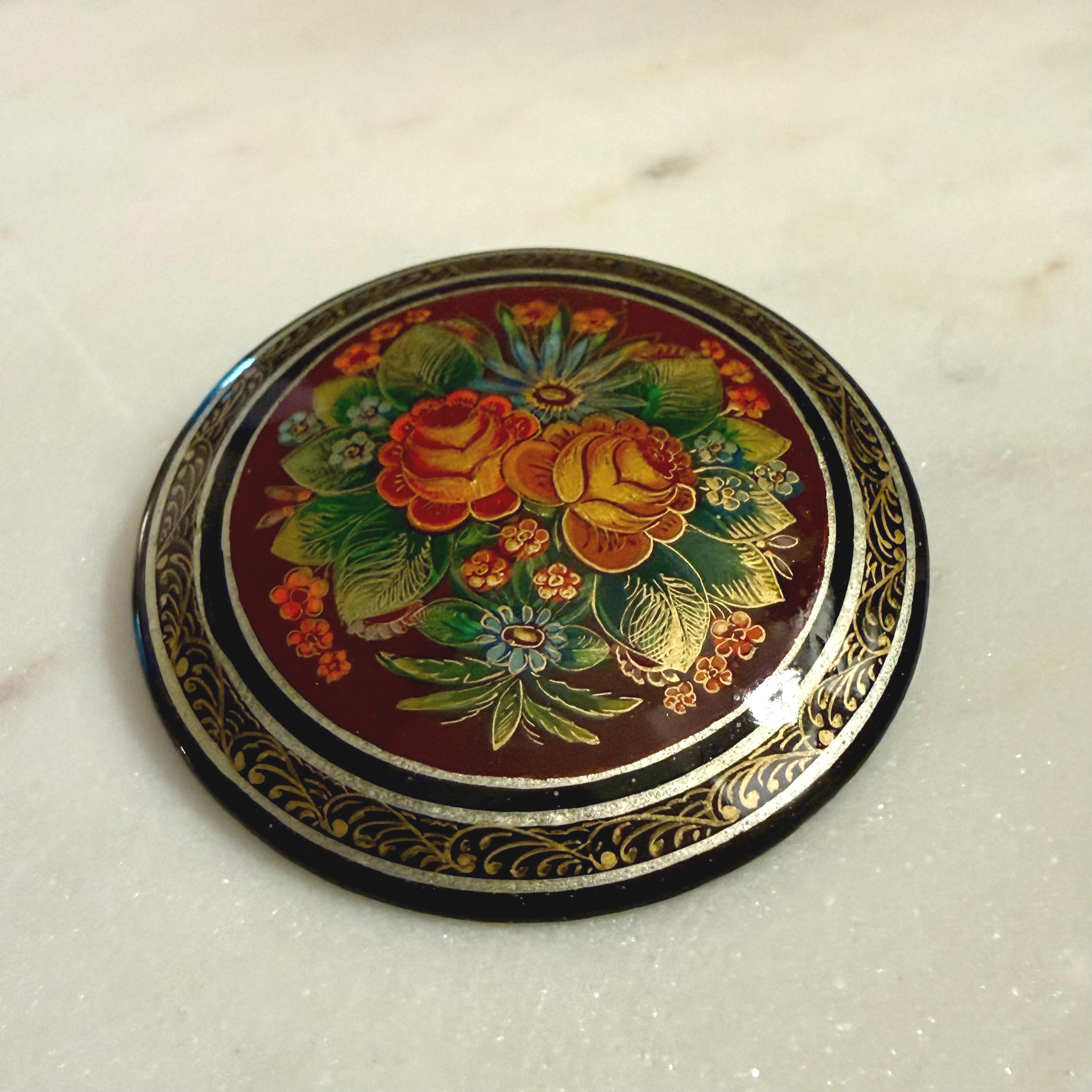 Hand Painted Vintage Russian Brooch - Etsy