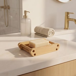 Bamboe zeepbakje met afvoer, natuurlijke houten zeephouder, zeepbakje voor de wastafel, douche en keuken, milieuvriendelijke organizer
