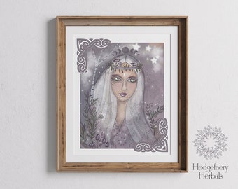 SILVER LADY OF The Green Woods Art Print, 8x10, Celtic, Pagan, Witch Art,