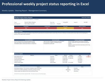 Weekly Project Status Report Template, Excel Steering  Report & Management Tool (Digital Download)