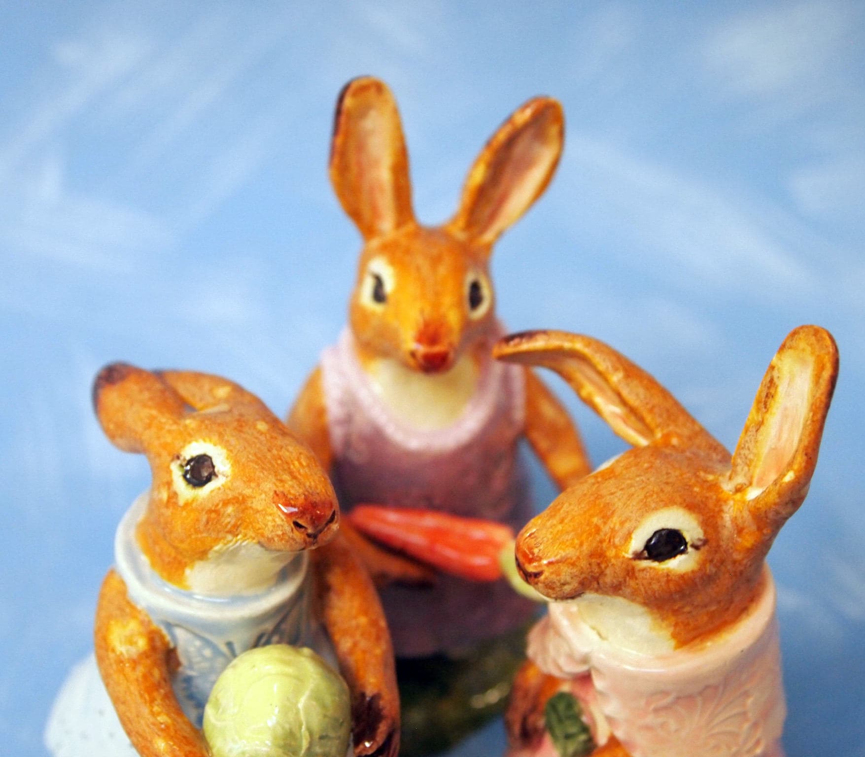 Three cute ceramic animal figurines rabbits with vegetables Etsy