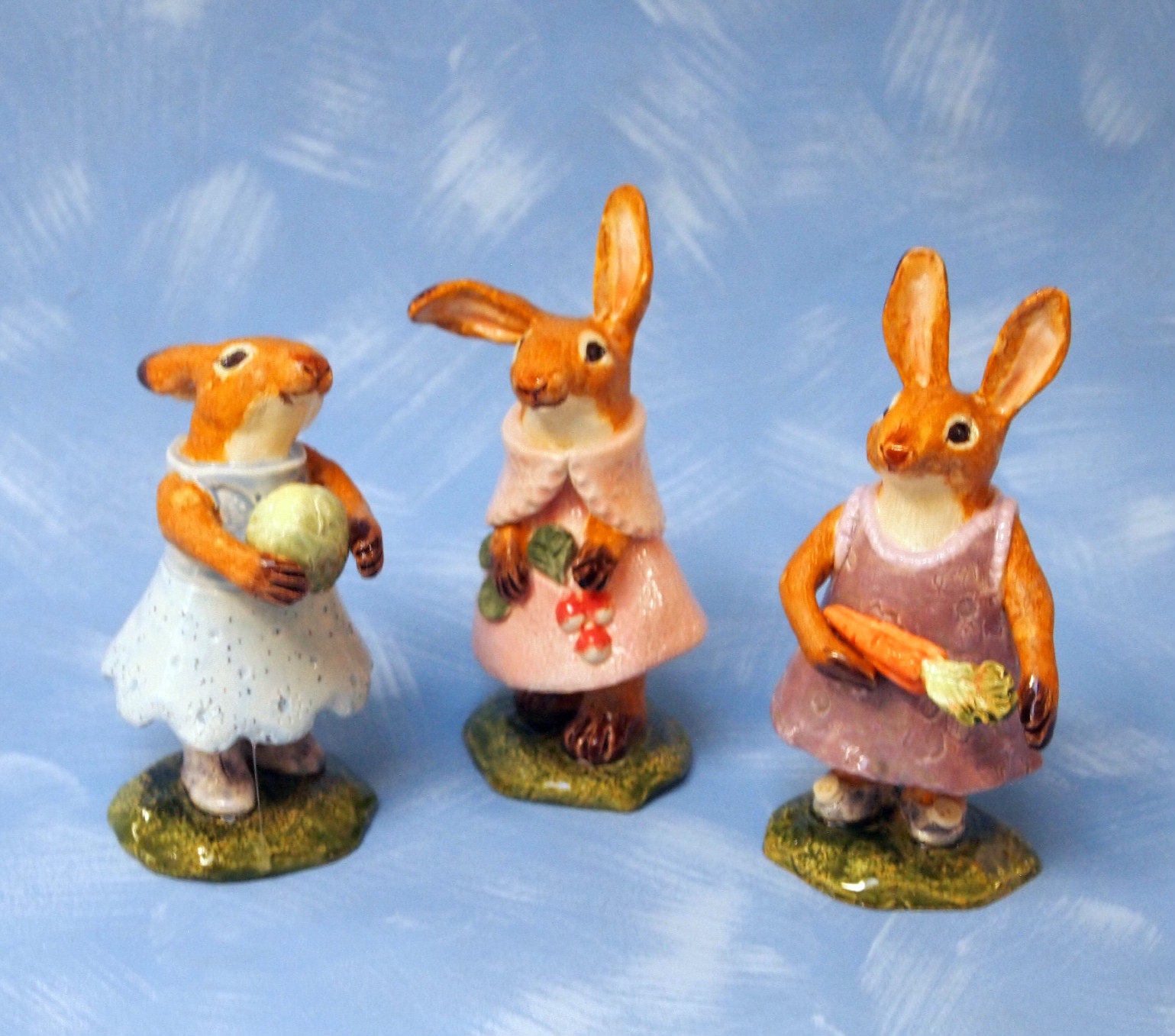 Three cute ceramic animal figurines rabbits with vegetables Etsy