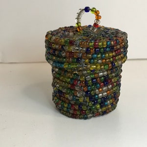 Zulu Bead Miniature Basket with Lid
