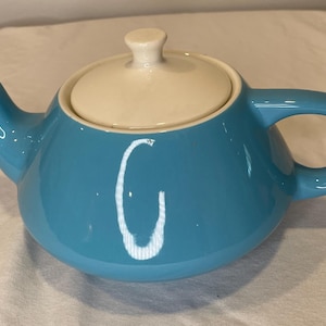 Mid Century Modern Blue and White Tea Pot