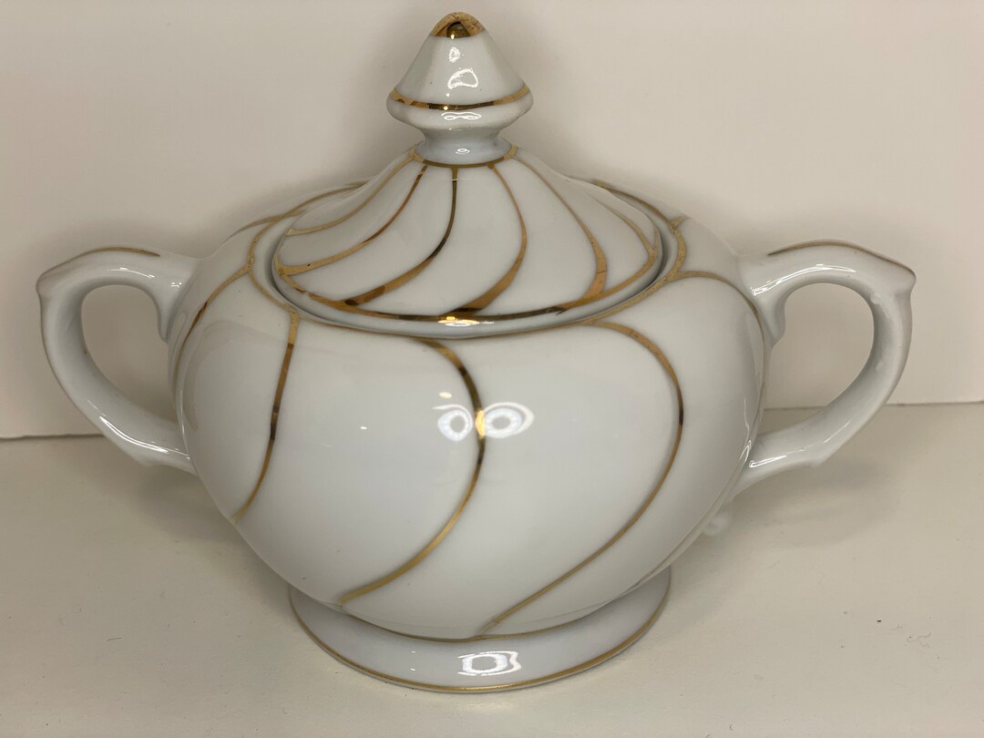 Vintage Nippon Yoko Boeki White W/gold Pinstripes Sugar Bowl Etsy
