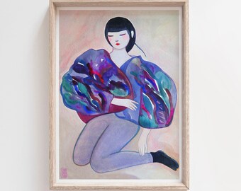 MAJA - Artprint of my painting of the girl in the Japanese mountains