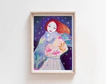 YAMA - Artprint of my painting of a japanese girl in the mountains