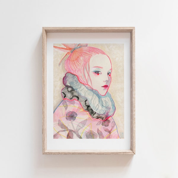 Artprint of a painting of a girl in winter