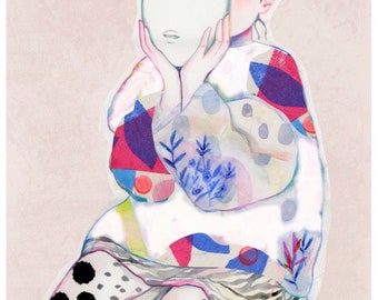 KOMOREBI - Artprint of a painting of a little japanese girl and her mask