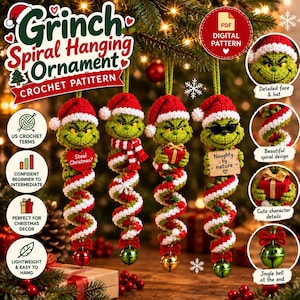 Merry Mischief Spiral Ornament Crochet Pattern, Grinch Inspired Christmas Hanging Decor, Holiday Digital PDF