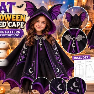 Wzór na pelerynę z kapturem w kształcie nietoperza na Halloween | Dziecięcy płaszcz wampira (samouczek w formacie PDF)