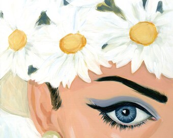 Girl in the daisy hat. Original acrylic painting. Size is 11x14"