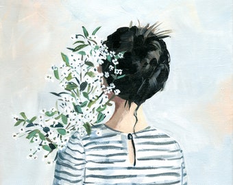 Delicate flowers, a print of my original painting of a girl with flowers.
