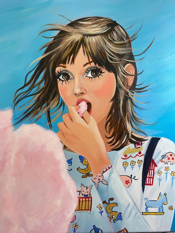 Original Shelley Duvall Inspired Portrait Painting, 1970s Pop Art