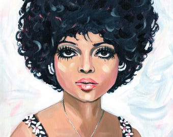 Portret Diany Ross na płótnie, kobiecy styl vintage glamour, dekoracja ścienna 12x12
