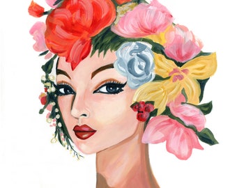 floral crown, a beautiful print of my original painting of a vintage woman.