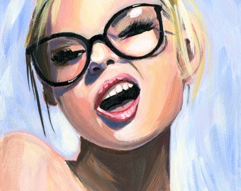 Modern sass, a print of my original painting. Fun colorful blonde girl with style and attitude!