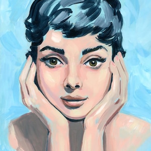 Belleza vintage, Audrey, impresión en lienzo de mi pintura original. 23 x 30 cm.