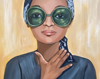 Tina, an original portrait painting of an African American woman circa 1970’s. 14x18”