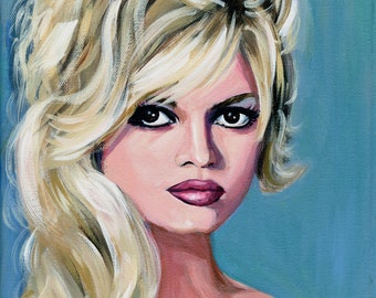 Brigitte Bardot, an original portrait painting of the beautiful actress. 9x12" acrylic on canvas.