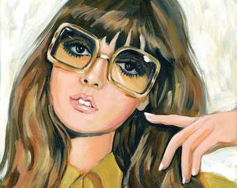 Stampa su tela "Ragazza con occhiali da sole": arte retrò chic (30x30 cm)