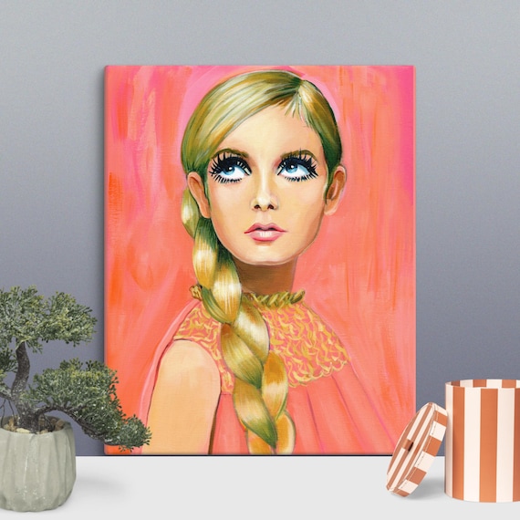 Twiggy Canvas Print, 1960s Mod Portrait, Vibrant Vintage Fashion